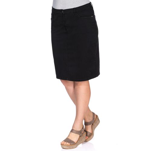 Bleistiftrock SHEEGO, Damen, Gr. 56, schwarz, 97% Baumwolle, 3% Elasthan, unifarben, kurz, Röcke Bleistiftrock