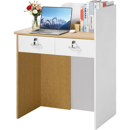 VEVOR Empfangstheke 80 cm Lang, Rechteckige Rezeptionstheke mit LED-Beleuchtung & 2 Schubladen & Steckdosen, Empfangstresen für Kasse Lobby Schönheitssalon Büro Hotel, Verkaufstheke Spanplatte