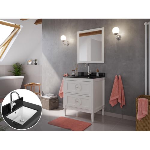 Landhaus Badmöbel-Set 2tlg Lavanda 75 Quarz schwarz montiert weiss lackiert : Weiss lackiert Varianten: Weiss lackiert