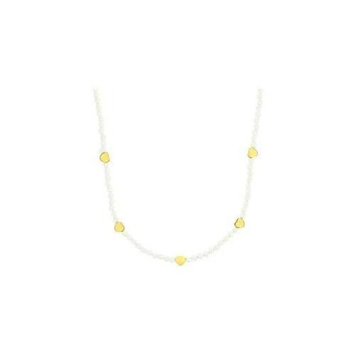 Perlenkette AMOR "Herzen", gelbgoldfarben, weiß, Halsketten, Damen, Edelstahl Perlen, L: 45 B: 3mm, Edelstahl, Perlen, Perlenkette, mit Glasperle, B:3mm