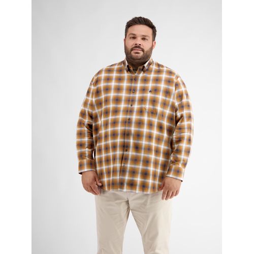 Karohemd LERROS "Karohemd mit Fischgratstruktur", Herren, Gr. 4XL, braun (hazel braun), 100% Baumwolle, sehr weit, Hemden Karohemd