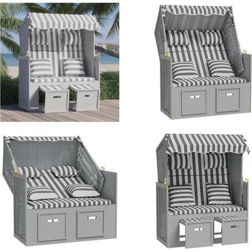 vidaXL Strandkorb mit Kissen Poly Rattan und Massivholz Grau & Weiß - Strandkorb - Strandkörbe - Sonnenliege - Strandliege