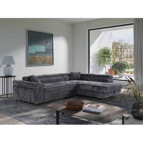 KSHOMECONCEPT Ecksofa SERENA L mit Schlaffunktion und Bettkasten, Rechts, Grau