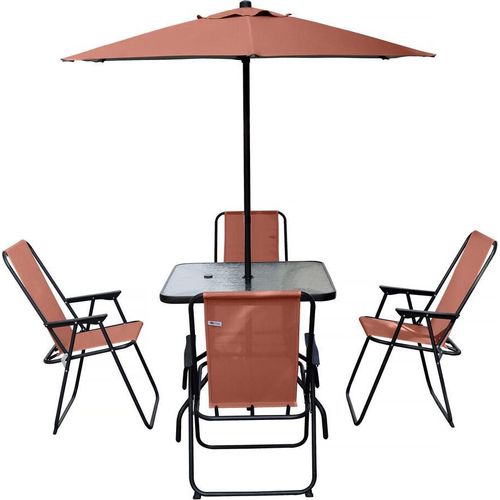 Gartenmöbel zum Essen mit Sonnenschirm aus Metall 