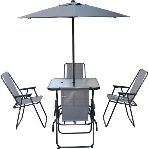 Gartenmöbel zum Essen mit Sonnenschirm aus Metall 