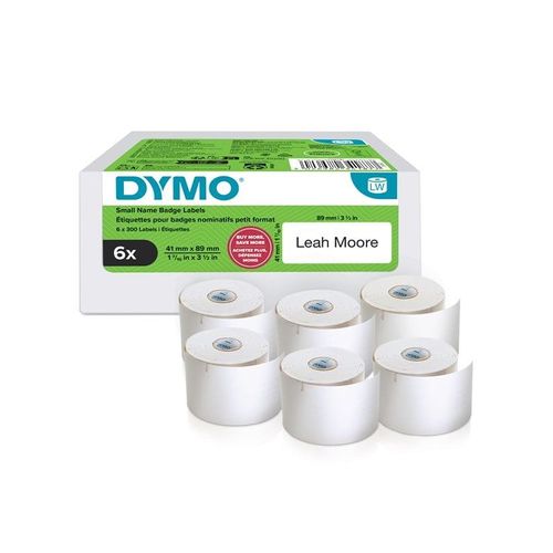 DYMO Authentic LabelWriter Small Name Badge Labels | 41 mm x 89 mm | Self-Adhesive | 6 Rolls of 300 Easy-Peel Labels (1.800 Count) | for LabelWriter Label Makers | Made in Europe