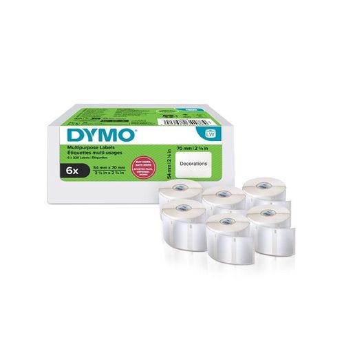 DYMO Authentic LabelWriter Multi-Purpose Labels | 54 mm x 70 mm | Self Adhesive | 6 Rolls of 320 Easy-Peel Labels (1.920 Count) | for LabelWriter Label Makers | Made in Europe