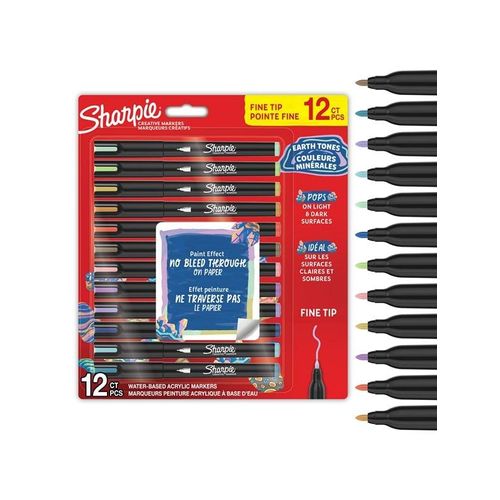 Sharpie Creative Acrylic Marker Earth Tones Fine tip 12-Blister