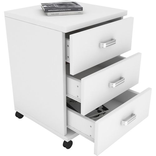 Container VCM "Holz Rollcontainer Bürocontainer Schublade Tobila", weiß, B:45cm T:44cm, Obermaterial: 100% Holz Wood., Rollwagen, Rollcontainer