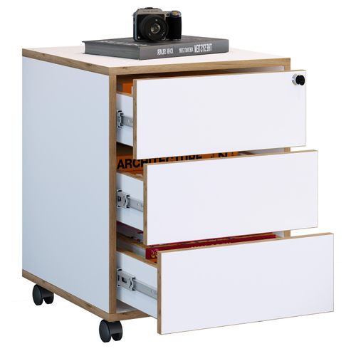 Container VCM "Holz Rollcontainer Bürocontainer Salia 3 Schublade", weiß, B:42cm T:45cm, Obermaterial: 100% Holz Wood., Rollwagen, Rollcontainer