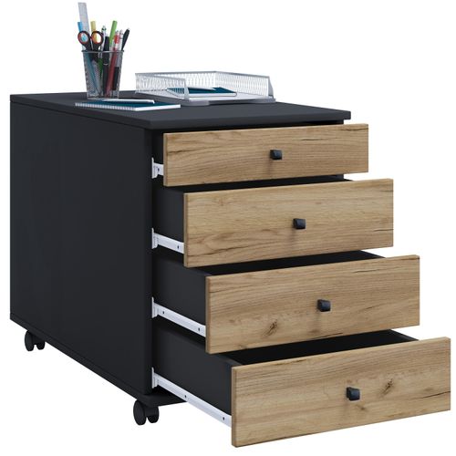Container VCM "Rollcontainer Bürocontainer Schublade Lona 50 cm", braun (anthrazit, honig, eiche), B:42cm T:50cm, Obermaterial: 100% Holz Wood., Rollwagen, Rollcontainer