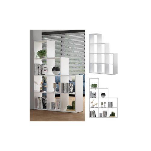 Vicco Treppenregal Aramis 9 Fächer Weiß, 103,5 x 144 cm, Standregal weiß mit 9 Fächer