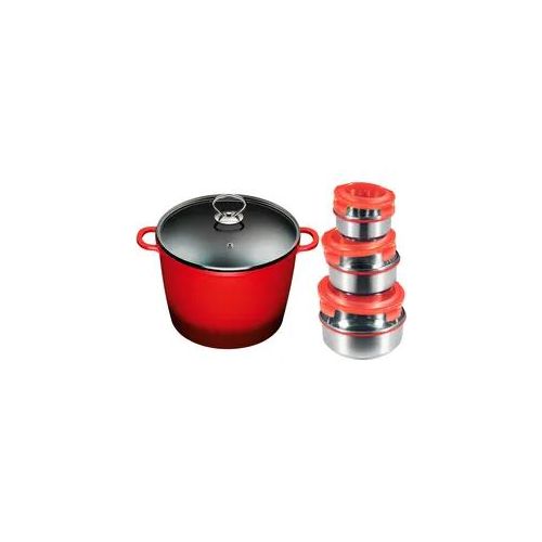 Suppentopf KING, rot, B:26cm H:18cm L:33cm Ø:24cm, Töpfe, Suppentopf, Kochtopf 7 LØ24cm+Glasdeckel, Induktion, Keramikbeschichtung »Fusion«