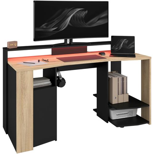 Gamingtisch PARISOT "Meta 1", schwarz (eiche nachbildung, eiche nachbildung, schwarz, eiche nachbildung), B:152cm H:88cm T:60cm, Tische, Gamingtisch