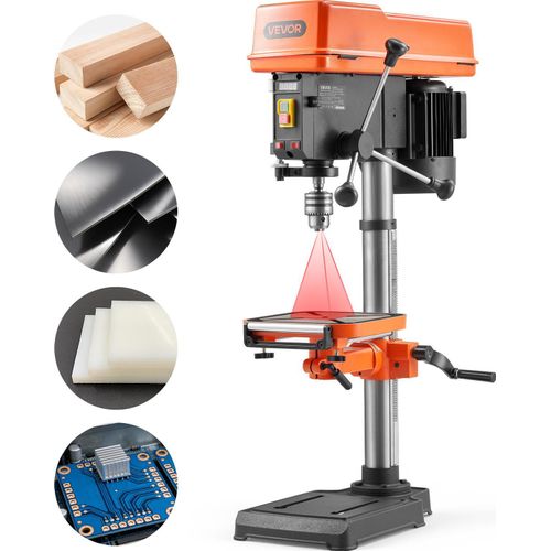 VEVOR Tischbohrmaschine 305 mm, Standbohrmaschine 550 W, Säulenbohrmaschine mit Drehzahlregelung 340–2200 U/min, Neigbarer Tisch 45°, Laser & LED, Bohrmaschine für Holz- & Metallbearbeitung
