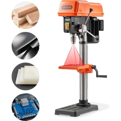VEVOR Tischbohrmaschine 254 mm, Säulenbohrmaschine 400 W, Standbohrmaschine mit Drehzahlregelung 440 bis 2600 U/min, Laser, Neigbarer Tisch 45° & LED, Bohrmaschine für Holz- & Metallbearbeitung