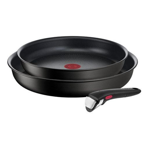 Tefal Pfannenset, Schwarz, Metall, 3-teilig, abnehmbarer Griff, backofengeeignet, antihaftbeschichtet, ergonomischer energiesparend, Kochen, Pfannen, Pfannensets