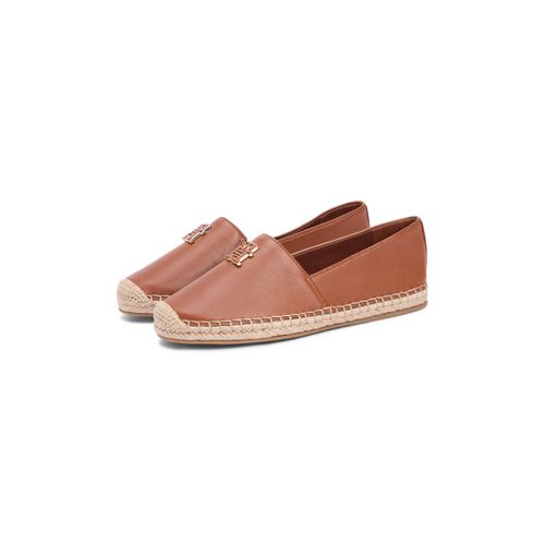 Espadrille TOMMY HILFIGER "TH LOGO LEATHER ESPADRILLE", Damen, Gr. 36, braun, Leder, Schuhe Espadrille, Sommerschuh, Slipper, Schlupfschuh mit typischer Juteverzierung