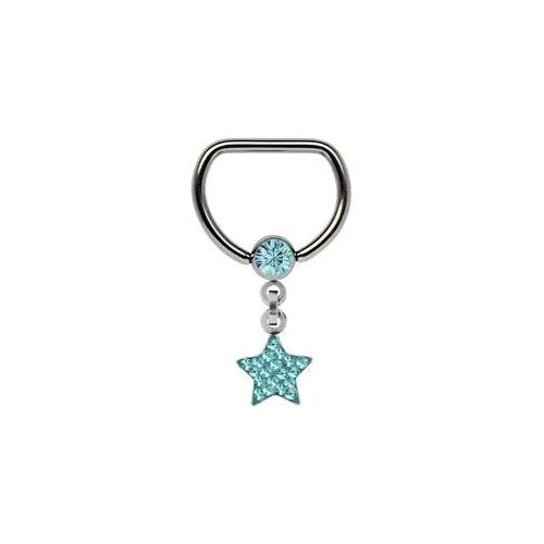 Brustwarzenpiercing ADELIA ́S "Piercing Piercing Brustpiercing", Damen, Gr. onesize, blau, Titan, Piercings, Titan Brustpiercing D-Ring + 5 mm Klemm-Kugel mit Kette + Stern blau