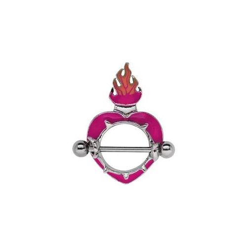Brustwarzenpiercing ADELIA ́S "Piercing Piercing Brustpiercing", Damen, Gr. onesize, bunt, Titan, Piercings, Titan Intim Brust Piercing Schild Herz mit Flammen aus Pewter