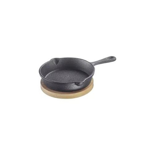 Grillpfanne WESTMARK "Tapas + Friends, kleine Gusseisenpfanne", schwarz, B:11cm H:3,5cm L:15,5cm Ø:11cm, Pfannen, 125 ml, inkl. Bambus-Untersetzer
