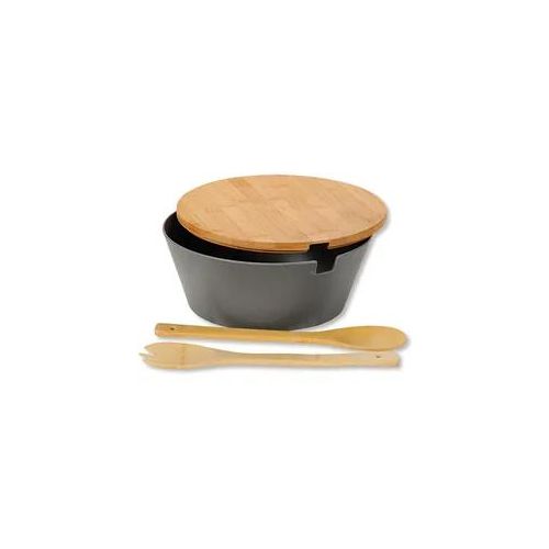 Salatschüssel KESPER, grau (grau, natur), H:11cm Ø:26cm, Kunststoff, Schüsseln, Salatschüssel, inkl. Deckel und Salatbesteck