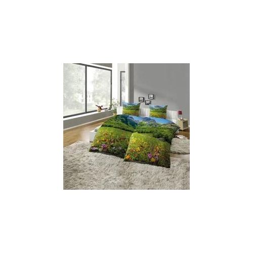 Partnerbettwäsche KINZLER "Partnerbettwäsche 4-teilig "Berge", bunt, B/L: 135cm x 200cm, 2 Stk., 2 Stk., Microfaser, B/L: 80cm x 80cm & 80cm x 80cm, 4 Stk., Microfaser, Obermaterial: 100% Polyester, Bettwäsche, pflegeleicht