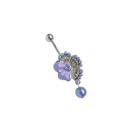 Bauchnabelpiercing ADELIA ́S "Piercing Bauchnabelpiercing", blau (hellblau), Piercings, Damen, onesize, Titan, Blume mit vielen kleinen Perlen
