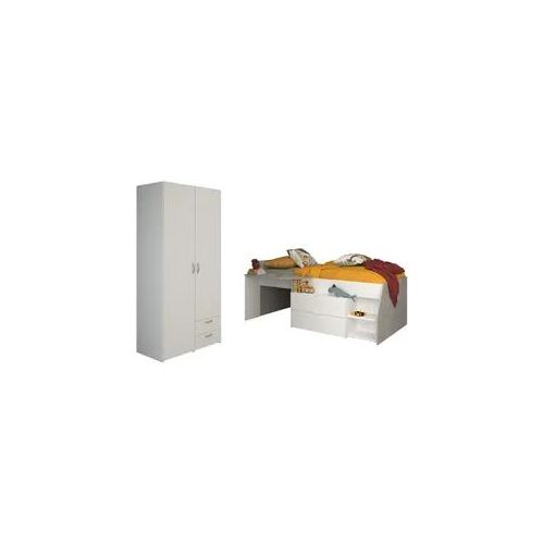 Jugendzimmer-Set PARISOT "Parisot Milky 14", weiß (weiß, grau loft), B/H: 90cm x 200cm, Schlafzimmermöbel-Sets