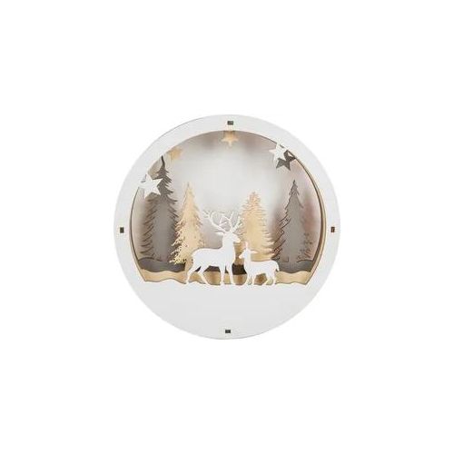 Weihnachtsszene "Weihnachtsdeko", weiß, B:6cm H:29,5cm T:29,5cm, Holzwerkstoff, MYFLAIR MÖBEL & ACCESSOIRES, Weihnachtsdörfer, Weihnachtsbeleuchtung, Winterszenerie, mit LED Beleuchtung, Höhe ca. 29 cm