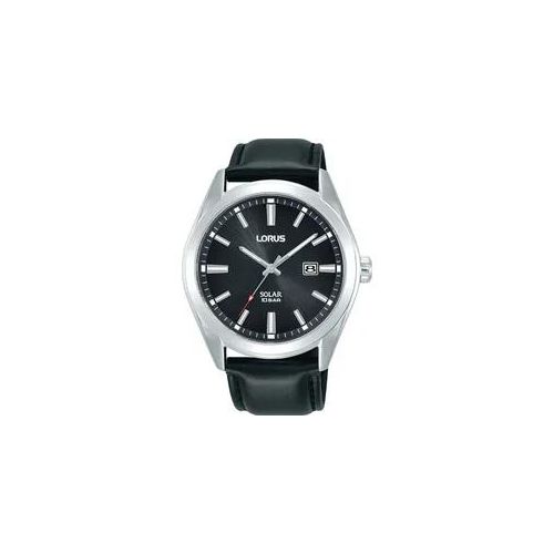 Solaruhr LORUS, schwarz, Armbanduhren, Herren, Armbanduhr, Herrenuhr, Datum, Lederarmband