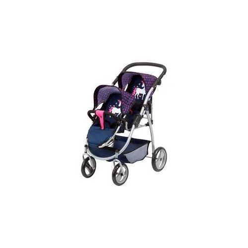 Zwillingspuppenwagen BAYER "mit Sonnendach", einhorn blau, pink, Puppenwagen, KinderB:46cm H:73cm T:63cm, Kunststoff, Metall, Polyester, B:46cm H:73cm T:63cm