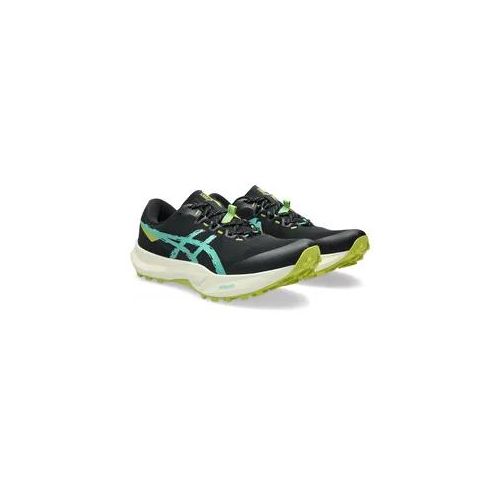 Trailrunningschuh ASICS "FUJI LITE 6", Herren, Gr. 43,5, schwarz (schwarz, aurora grün), Textil, Schuhe, leichter Trailrunningschuhe