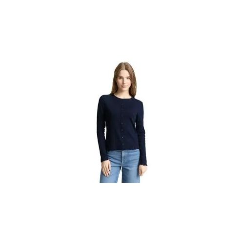 Langarmshirt TOM TAILOR DENIM, Damen, Gr. XXL, sky captain blau, Web, Obermaterial: 95% Baumwolle, 5% Elasthan, unifarben, regular fit normal, Rundhals, gewellter Abschluss, Shirts Langarmshirt, mit gewelltem Abschluss
