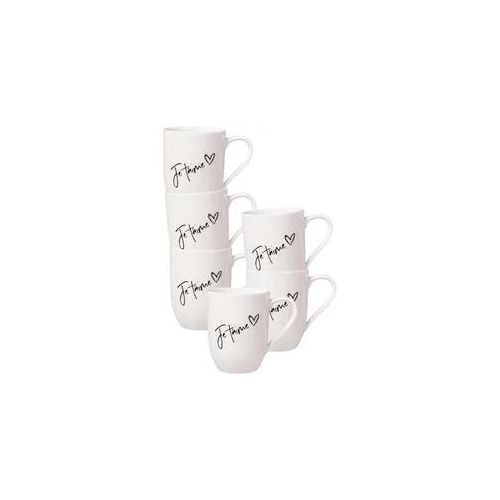 Becher VILLEROY & BOCH "Becher mit Henkel 'Je t'aime' Becher Liebe Statement 290 ml 6er Set weiß", weiß, 6 tlg., Porzellan, Trinkgefäße, Becher