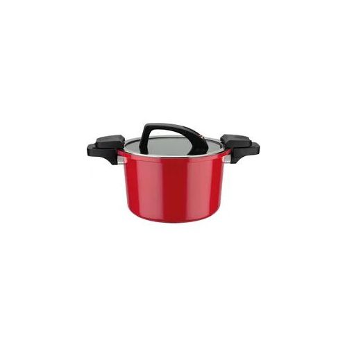 Dampfgartopf GSW "Gourmet", rot, H:16cm Ø:24cm, Töpfe, Dampfkochtopf mit Ventil zum Druckausgleich kein Überdruck, Induktion