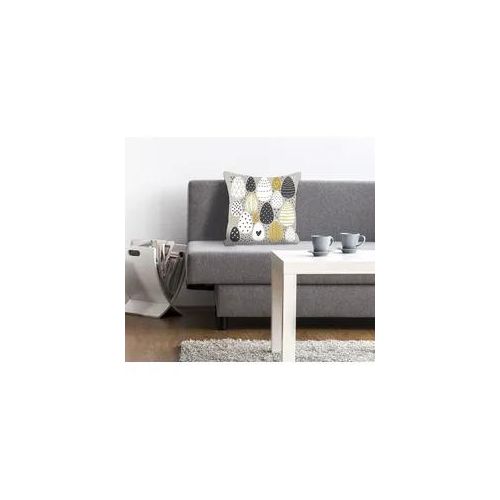 Dekokissen QUEENCE "Easteregg", gelb (weiß, senf, grau, bedruckt), B:40cm L:40cm, Polyester, Dekokissen_Sitzkissen_Kissenhüllen, mit bunten Ostereiern