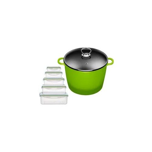Suppentopf KING, grün, B:26cm H:18cm L:33cm Ø:24cm, Töpfe, Suppentopf, Kochtopf 7 LØ24cm+Glasdeckel, Induktion, Keramikbeschichtung »Fusion«