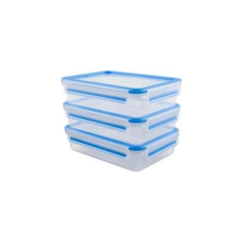 Frischhaltedose EMSA "Clip & Close", blau (transparent, blau), B:23cm H:5,5cm, Lebensmittelaufbewahrungsbehälter, Frischhaltedose, 1,2 Liter