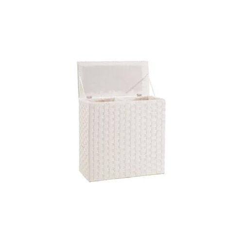 Wäschesortierer LOCKER, weiß, B:65cm H:64cm T:31cm, Massivholz, Wäschesammler, Wäschesortierer, Nylon geflochten, Höhe 64 cm