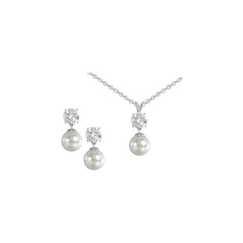 Schmuckset FIRETTI "Multipack Schmuck Geschenk Perlenhalskette Perlenohrstecker Glitzer", bunt (silberfarben, weiß, weiß), Schmuck_Sets, Damen, Perlen, Silber 925 (Sterlingsilber), Schmuckset, mit Zirkonia und Muschelkernperlen