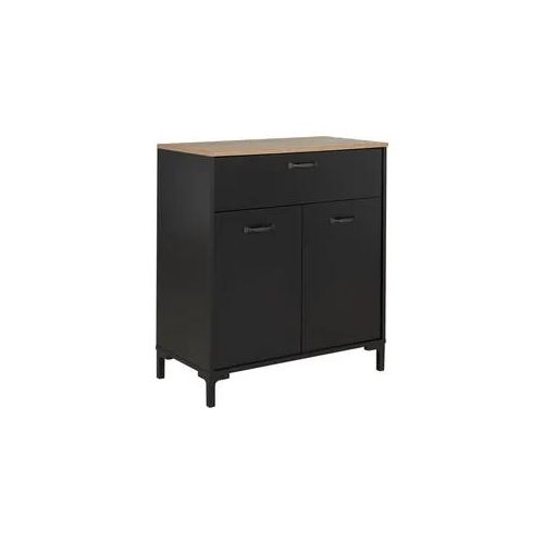 Stauraumschrank GAMI "MANCHESTER", uni schwarz, eiche helvezia, B:81cm H:90cm T:41cm, Schränke, Stauraumschrank, Großes Stauraumvolumen