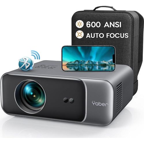 Projektor, Full HD 1080P 20000 Lumen WiFi6 Bluetooth-Projektor Heimkino 4K-Videounterstützung, YABER tragbarer Projektor LED 300-Zoll-Display