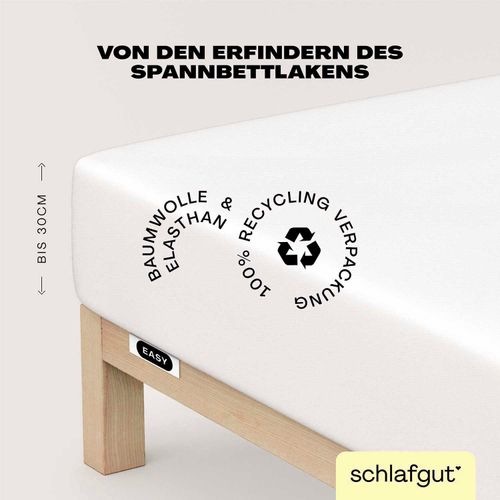 Spannbettlaken SCHLAFGUT "EASY JERSEY ELASTHAN Bettlaken, 170 g/m², 95% Baumwolle, 5% Elasthan", weiß (full, weiß), 1 Stk., Jersey, 140-160x200-220 30cm, Jersey, Obermaterial: 95% Baumwolle, 5% Elasthan, Bettlaken, Spannbettlaken, Spannbettlaken bis 30 cm Höhe, bügelfrei, pflegeleicht, perfekter Sitz