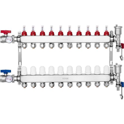 10-fach-Flächenheizungsverteiler 1,27 cm PEX-Rohr-Fußbodenheizungsverteiler-Set