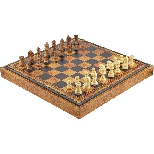 Italfama Schach- und Dame-Set 2-in-1 | Akazienholz | Globus-Design 35 cm | Italien