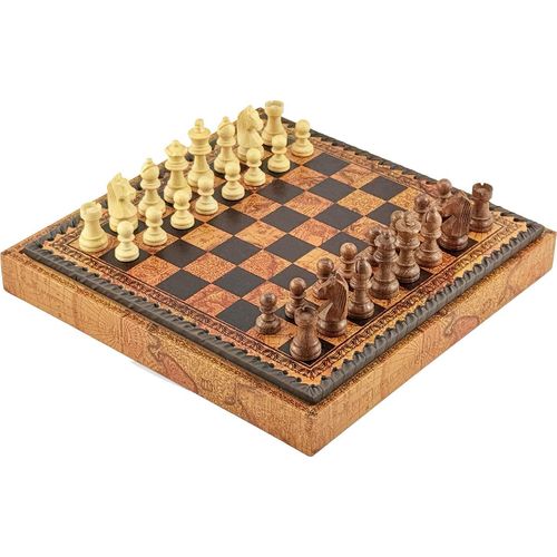 Italfama 2-in-1 Schach- und Dame-Set | Akazienholz | Globuskarte 28 cm | Italien