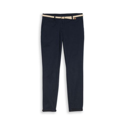 TOM TAILOR Damen Slim Chino Hose mit Gürtel, blau, Uni, Gr. 40/32