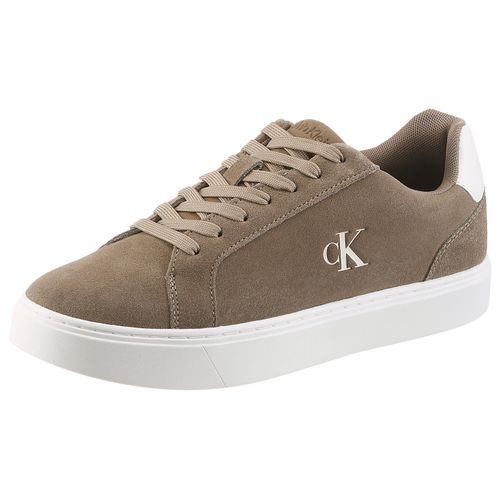 Sneaker CALVIN KLEIN JEANS "CLASSIC CUPSOLE LACEUP SU", Herren, Gr. 45, taupe, Veloursleder, unifarben mit Farbeinsatz, Schuhe Sneaker, Schnürschuh, Halbschuh, Freizeitsneaker mit seitlichem CK-Logo