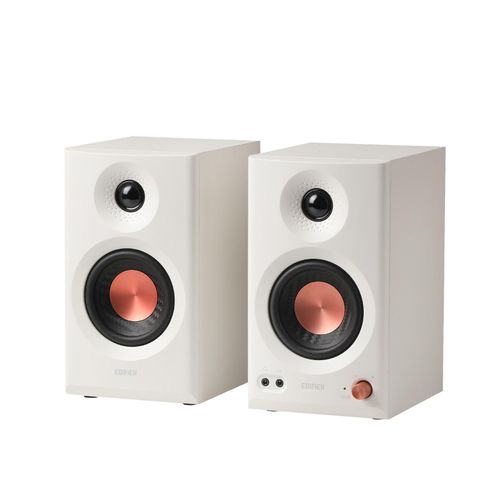 Edifier MR3 Kompakter Studio-Lautsprecher 2.0, Hi-Res Audio, Bluetooth V5.4, physikalische Steuerungen, RCA, AUX, Mobile App, 2 x 18 W, Weiß